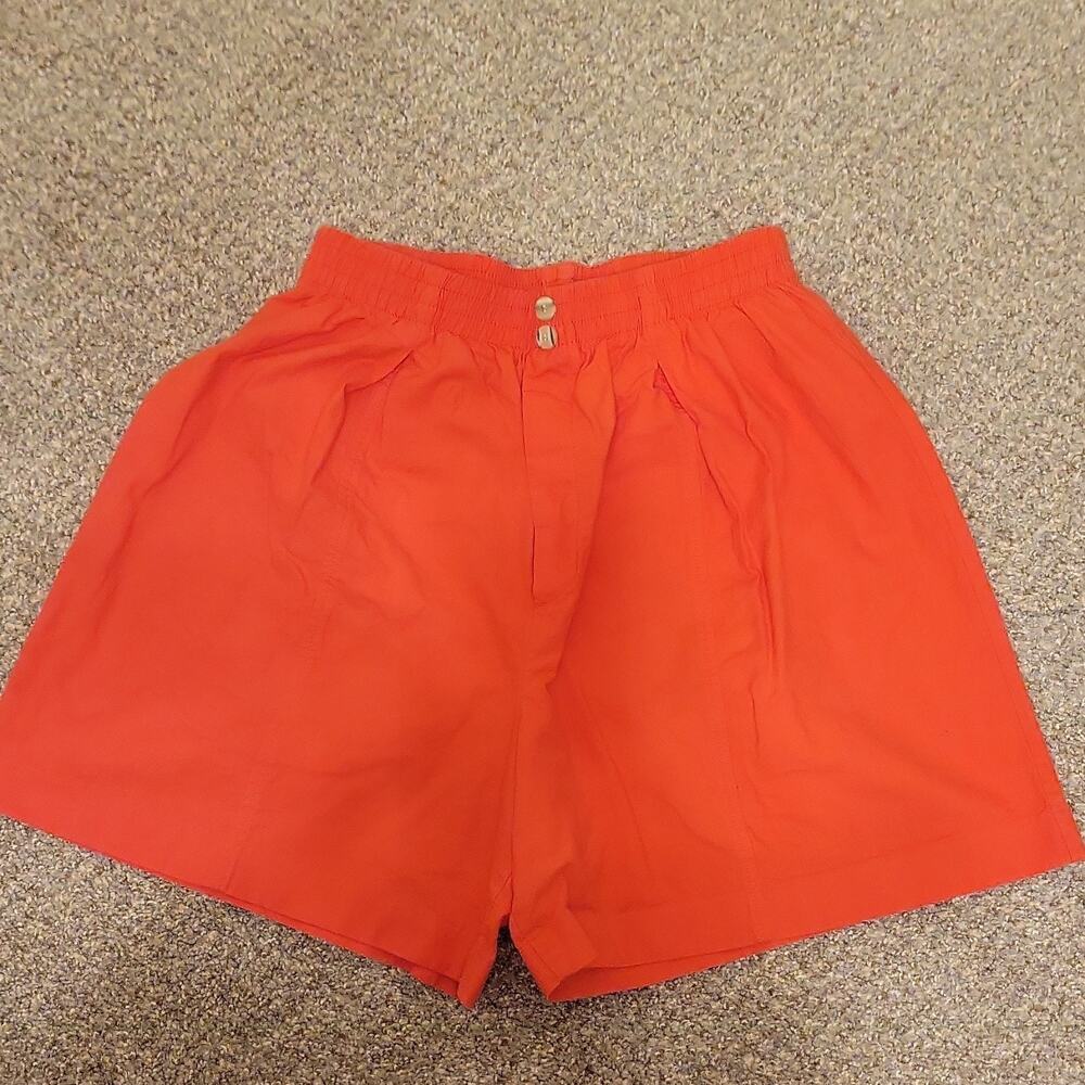 Partners Pleated Bermuda Shorts Peach Orange Cotton Elastic Waist Women's